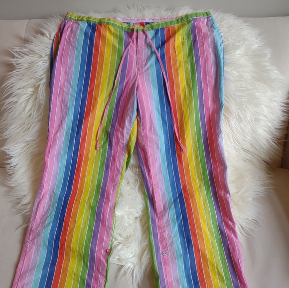 PINK Victoria's Secret Other - PINK VICTORIA'S SECRET Rainbow Pajama Pant Large Striped Button Tab Roll Up Hem